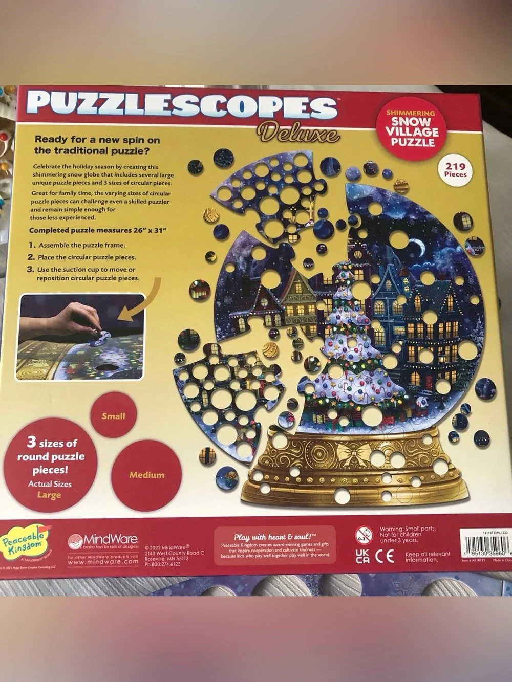 Peaceable Kingdom Puzzlescopes: Snow Village 219 Pieces Puzzle - Complete